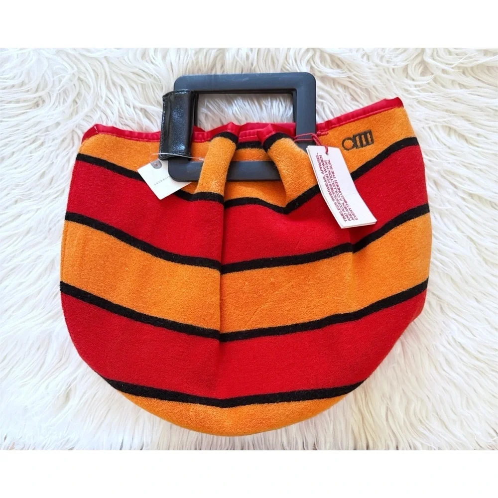 NWT Solid & Striped The Cassie Terrycloth Red & Orange Striped Bucket Purse Bag‌
